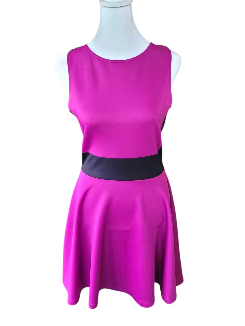 Necessary Objects Fuchsia Fit-and-Flare Mini Dress Hot Pink with Black Waistband - Picture 2 of 5